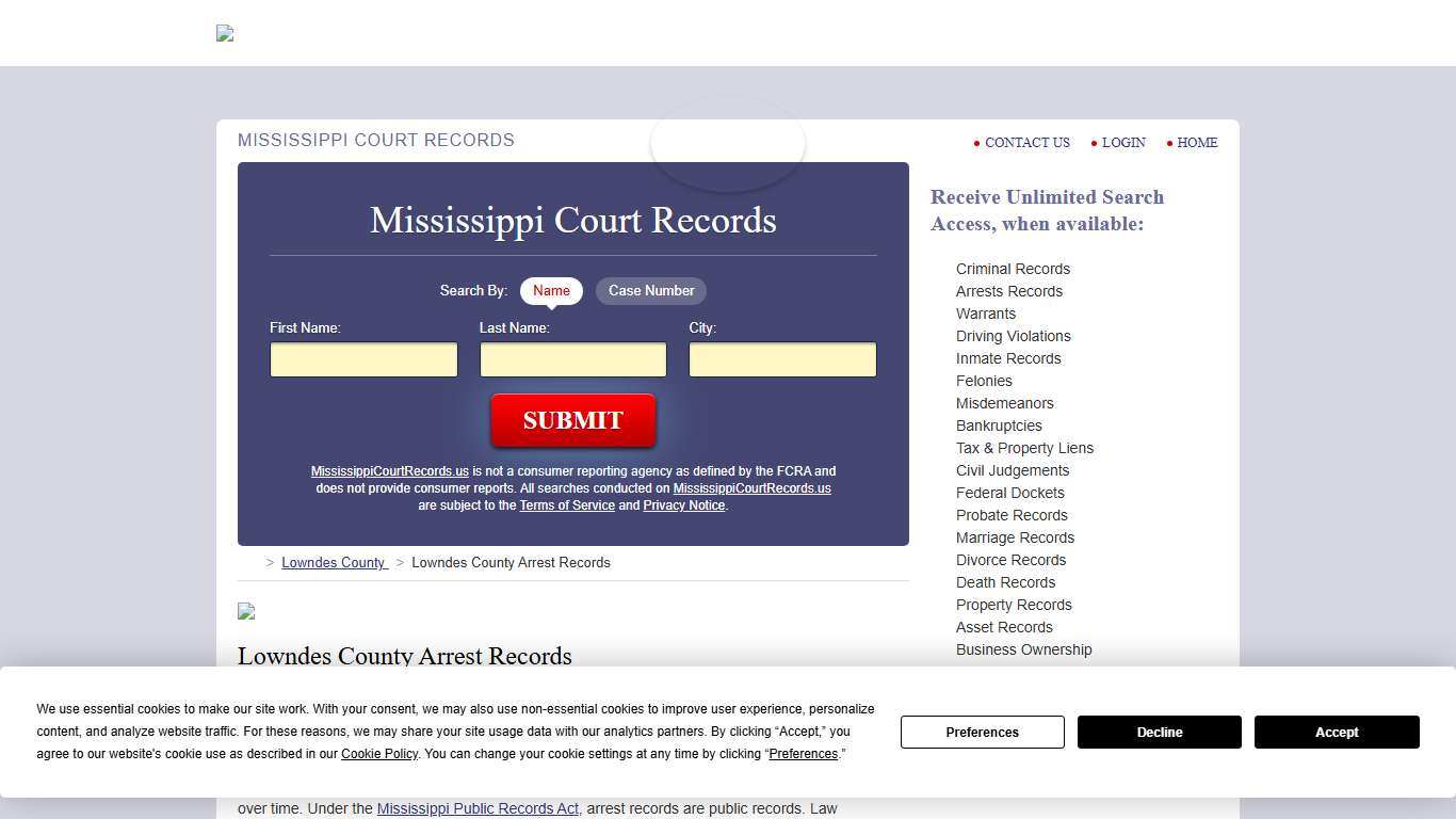 Lowndes County Arrest Records | MississippiCourtRecords.us