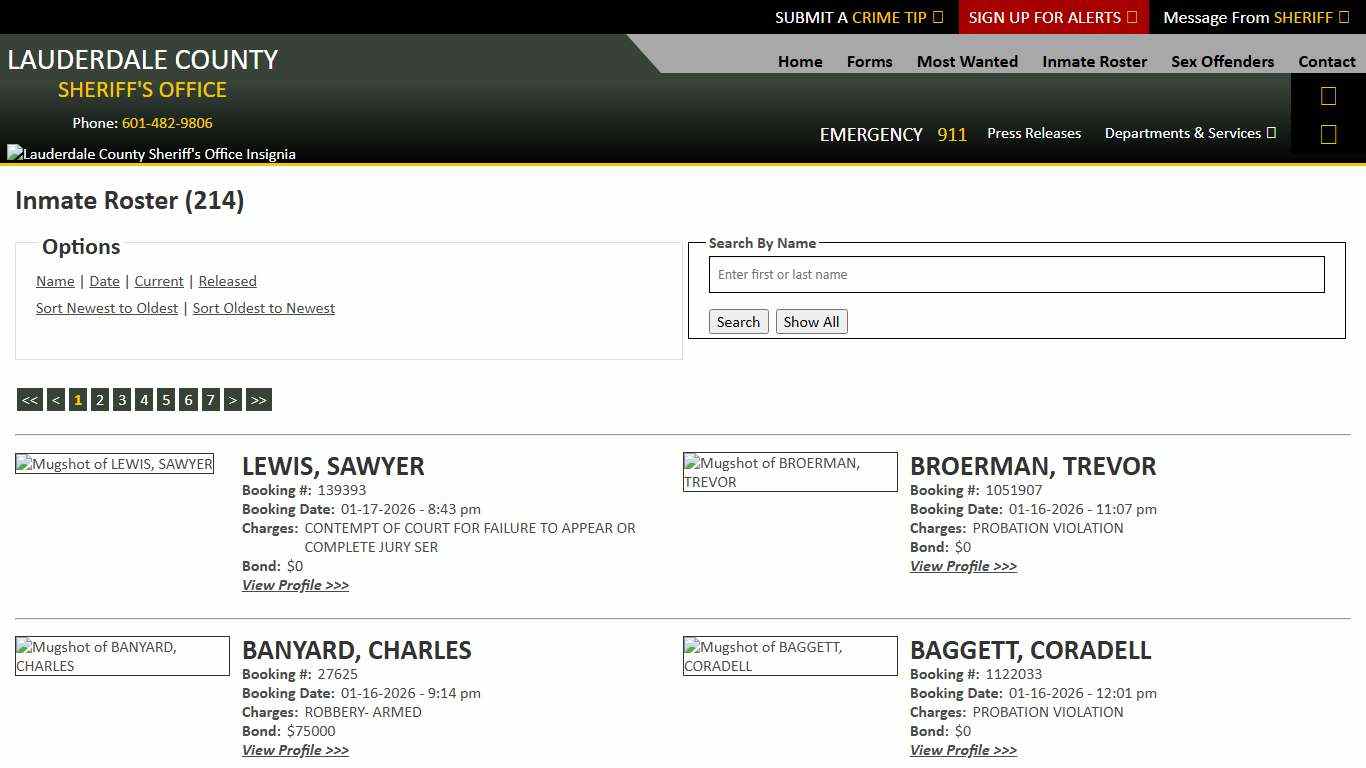 Inmate Roster - Current Inmates Booking Date Descending - Lauderdale County Sheriff
